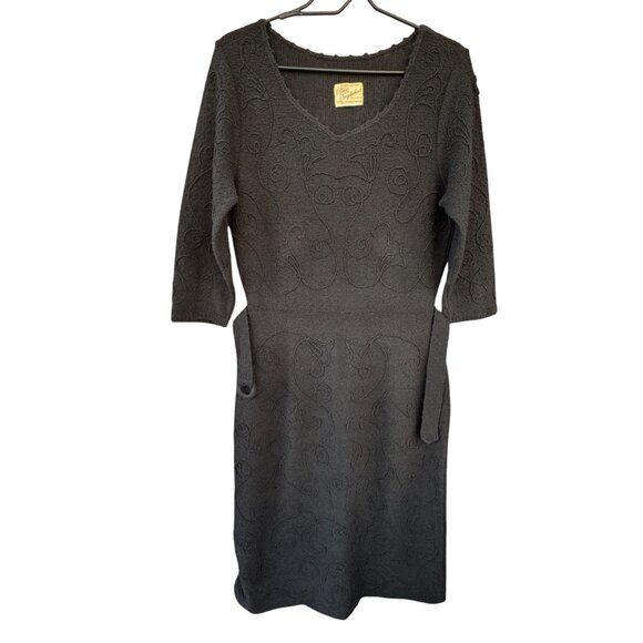 VTG Snyderknit California Black Hand Loomed Wiggle Sheath V-Neck Dress Small - Picture 1 of 12